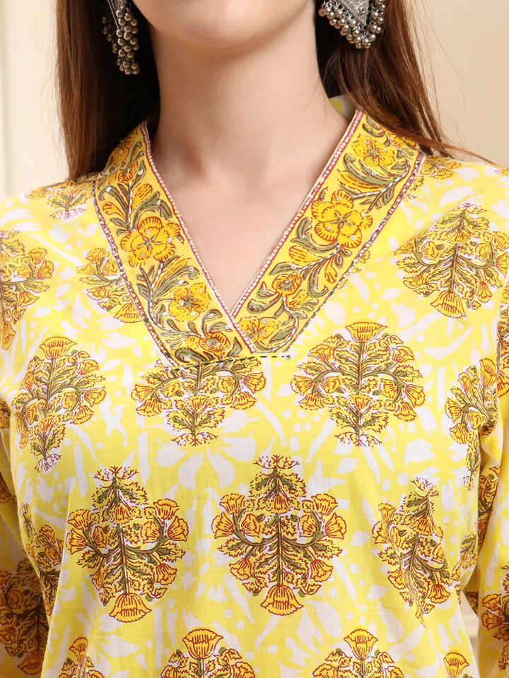 Yellow Ethnic Motifs Sequins Work Straight Kurta Trouser Dupatta Set