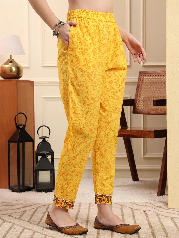 Yellow Ethnic Motifs Sequins Work Straight Kurta Trouser Dupatta Set