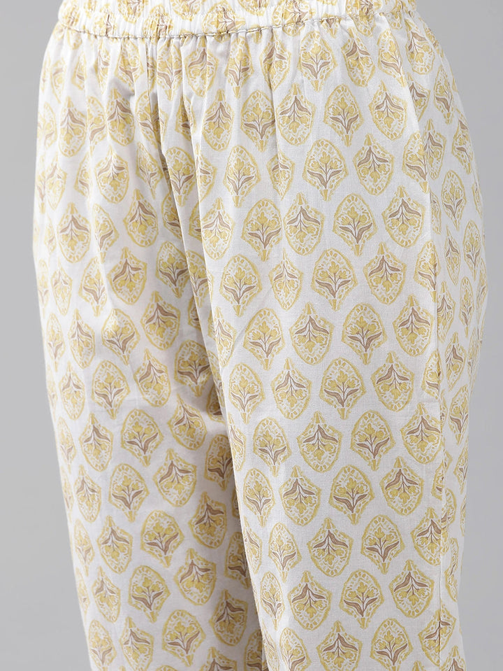 Yellow Floral Embroidered Sequinned Pure Cotton Kurta with Trousers & With Dupatta Set-Yufta Store-1443SKDYLS