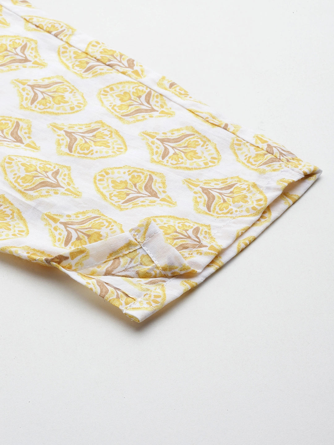 Yellow Floral Embroidered Sequinned Pure Cotton Kurta with Trousers & With Dupatta Set-Yufta Store-1443SKDYLS