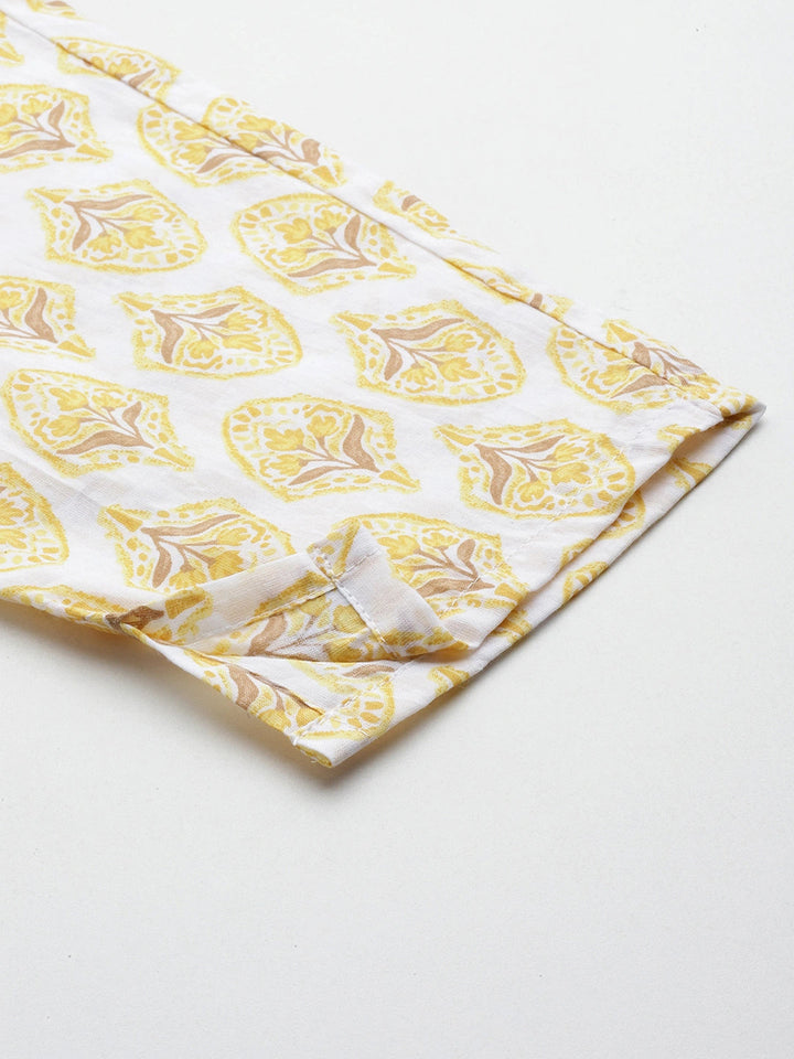 Yellow Floral Embroidered Sequinned Pure Cotton Kurta with Trousers & With Dupatta Set-Yufta Store-1443SKDYLS