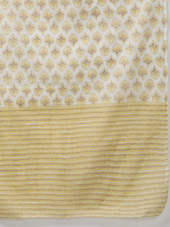 Yellow Floral Embroidered Sequinned Pure Cotton Kurta with Trousers & With Dupatta Set-Yufta Store-1443SKDYLS