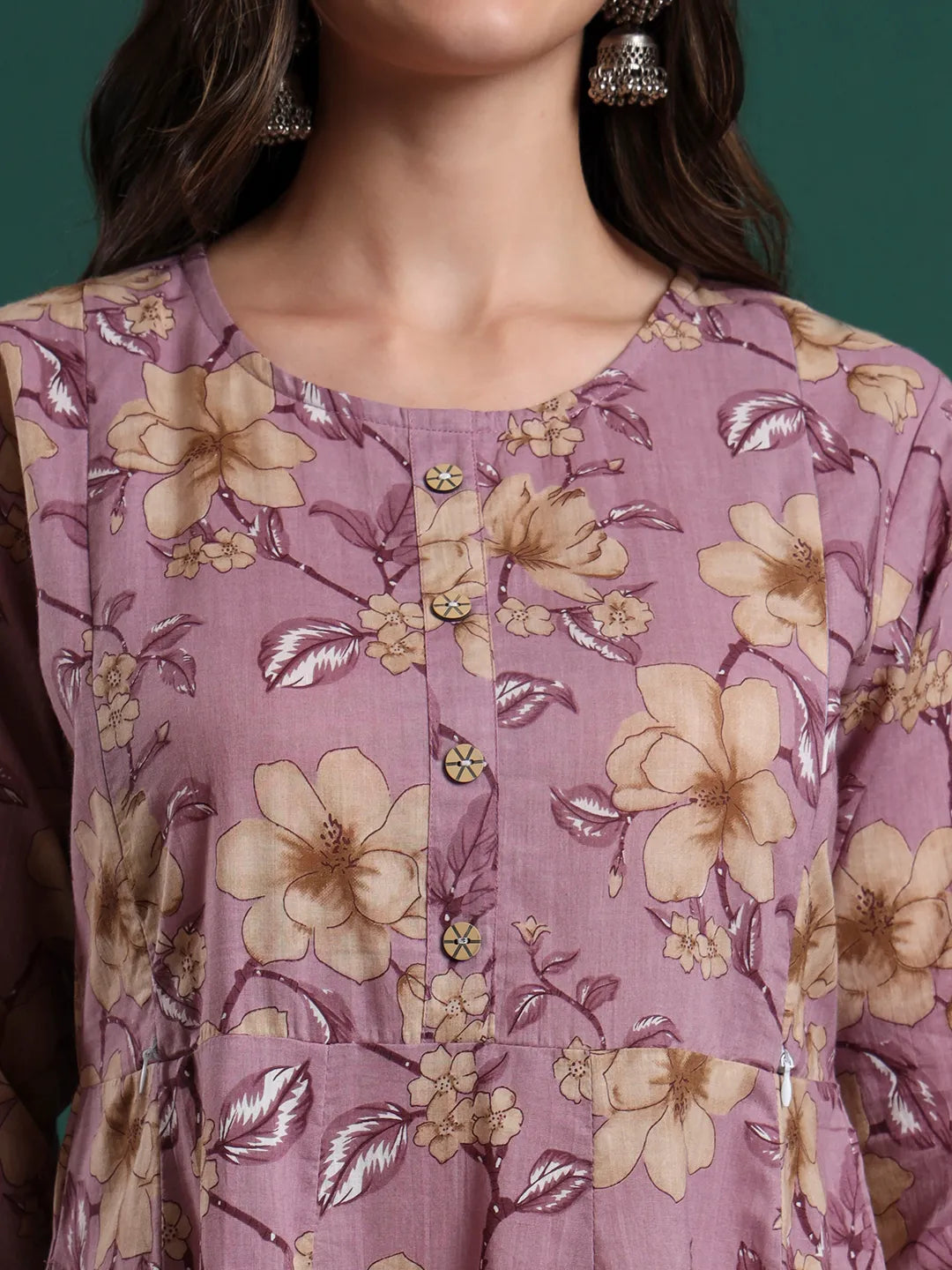 Yellow Floral Print Maternity A-Line Kurta Trouser Dupatta Set