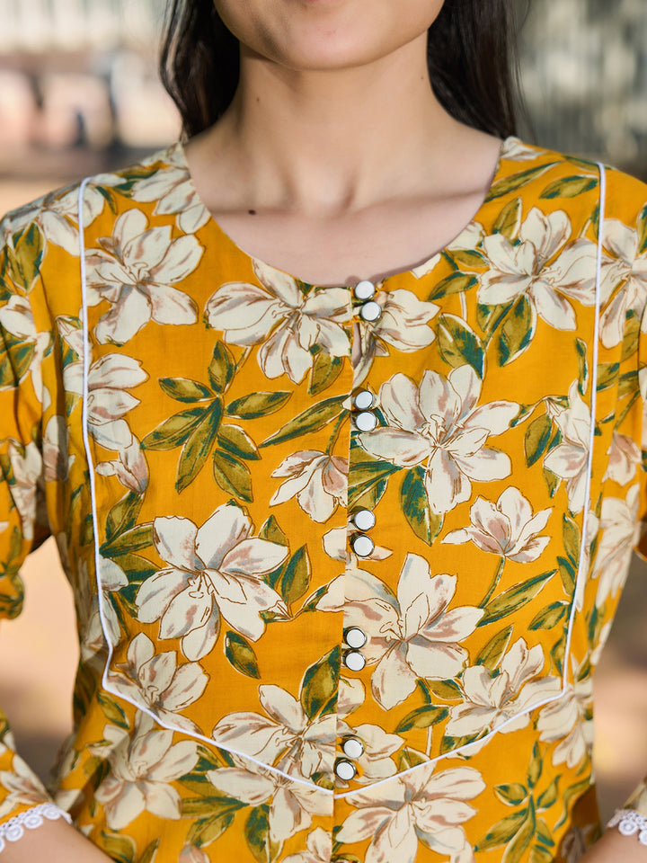 Yellow Floral Print This Tunic Salwar Co-Ord Set-Yufta Store-7579CRDYLM