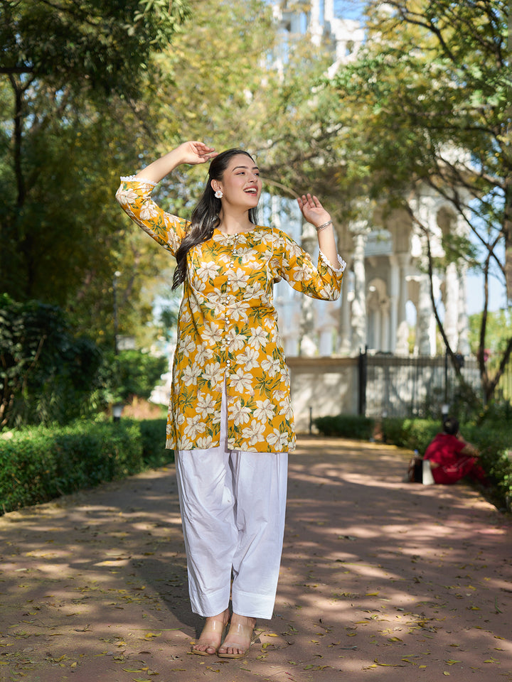Yellow Floral Print This Tunic Salwar Co-Ord Set-Yufta Store-7579CRDYLM