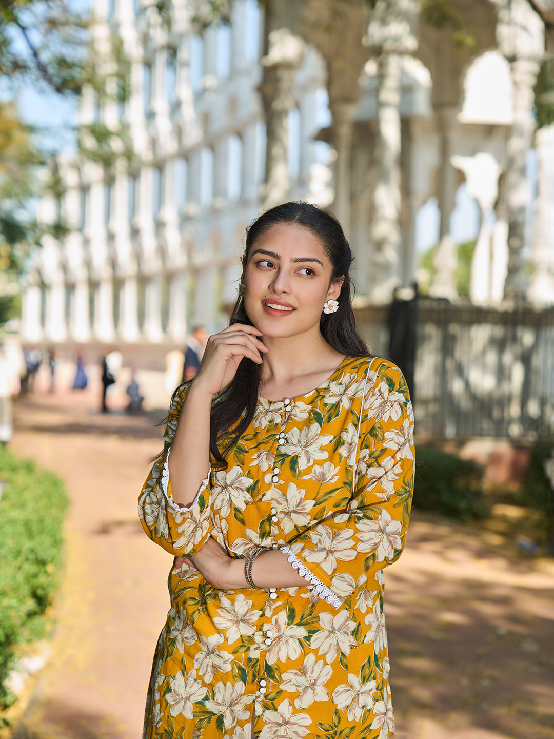 Yellow Floral Print This Tunic Salwar Co-Ord Set-Yufta Store-7579CRDYLM