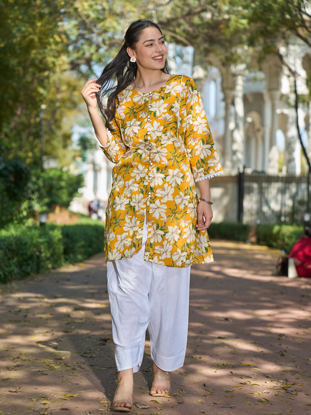 Yellow Floral Print This Tunic Salwar Co-Ord Set-Yufta Store-7579CRDYLM