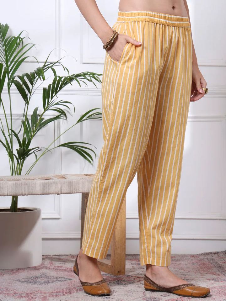 Yellow Floral Print Thread Work Straight Kurta Trouser Dupatta Set