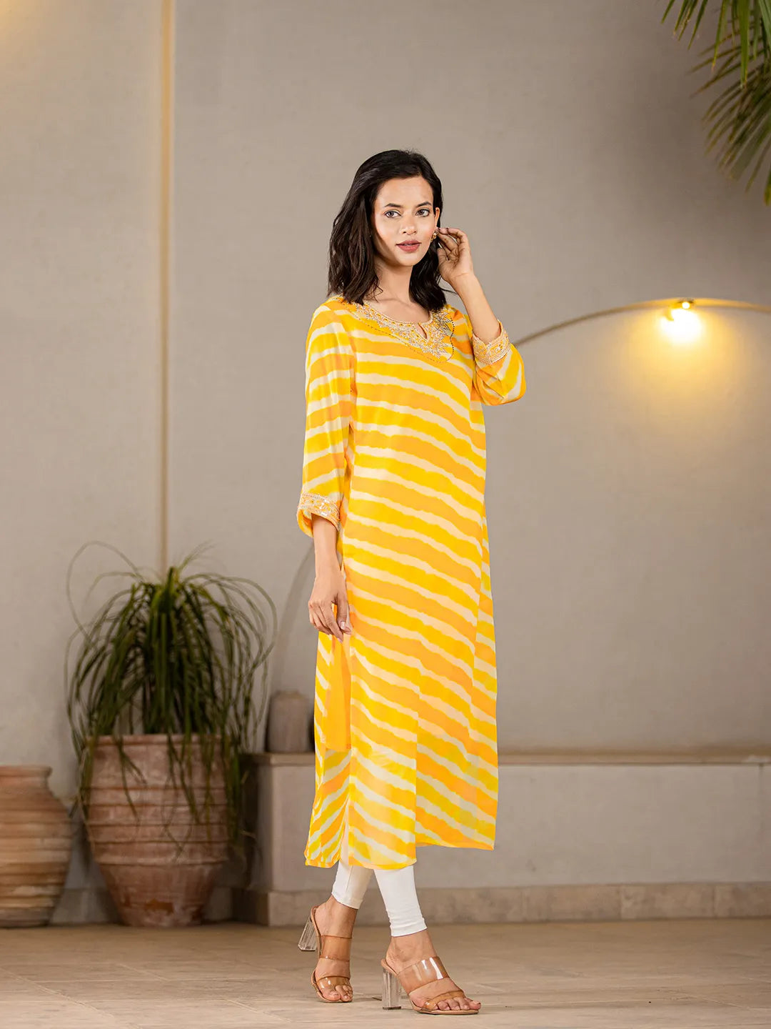 Yellow Georgette Lehriya Embroidery Kurta-Yufta Store-1772KURYLS