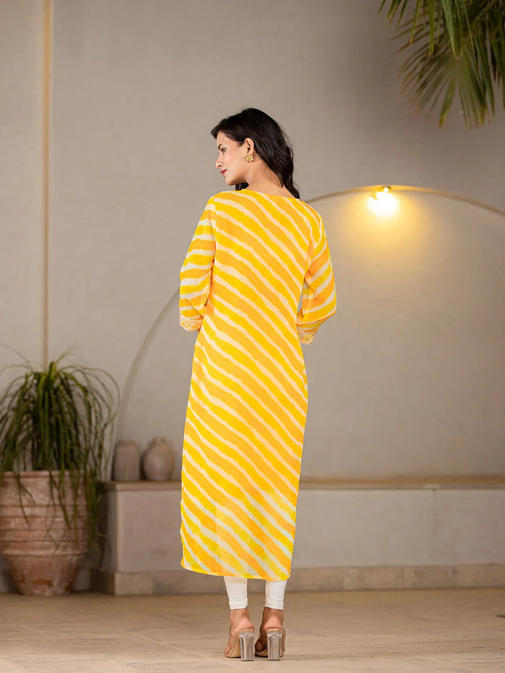 Yellow Georgette Lehriya Embroidery Kurta-Yufta Store-1772KURYLS