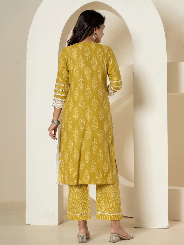 Yellow Patch Work Pure Cotton Straight Kurta And Dupatta Set-Yufta Store-6985SKDYLM