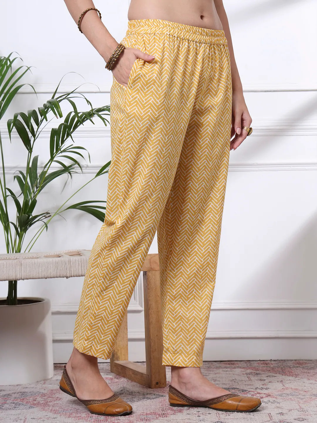 Yellow Pure Cotton Ethnic Motifs Thread Work Kurta Dupatta Pant Set