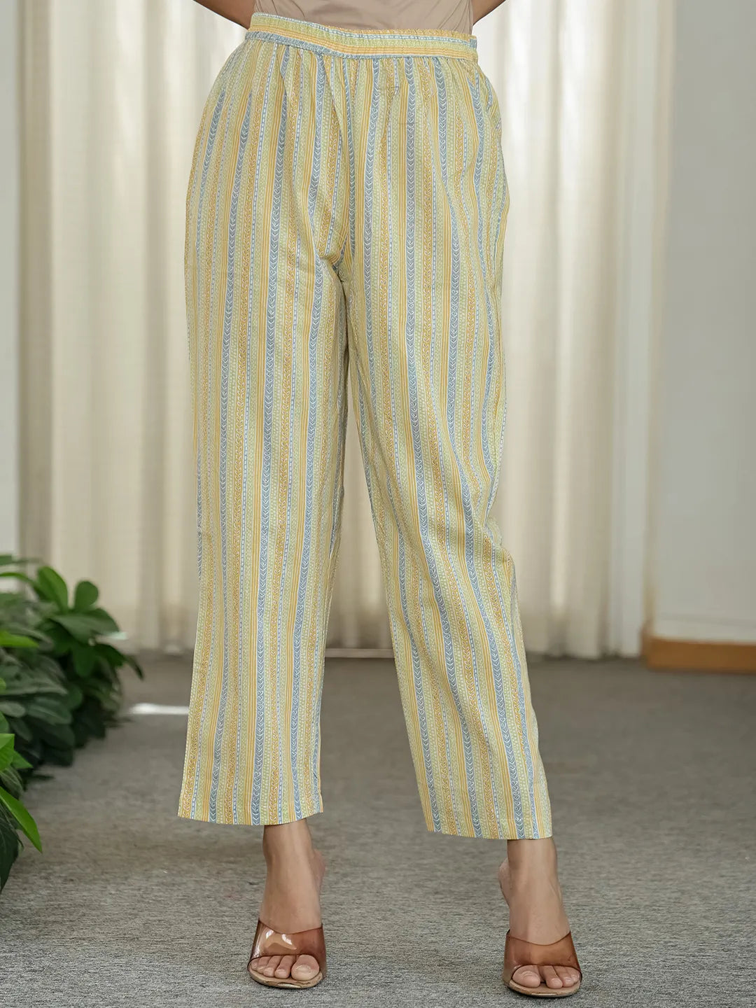 Yellow Pure Cotton Floral Print Kurta Dupatta Pant Set-Yufta Store-6544SKDYLM