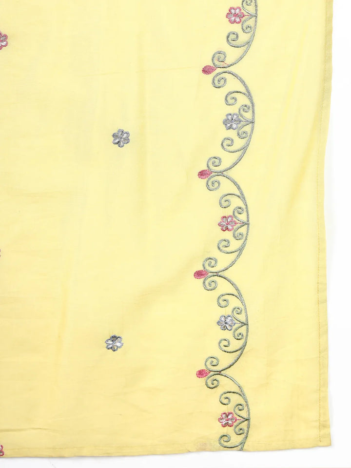 Yellow Resham Embroidery A-Line Chanderi Silk Kurta Palazoo Dupatta Set-Yufta Store-6760SKDYLM