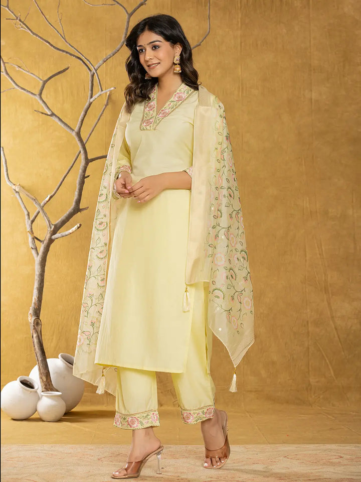 Yellow Silk Blend Pakistani Style Kurta Dupatta Set-Yufta Store-1010SKDYLS