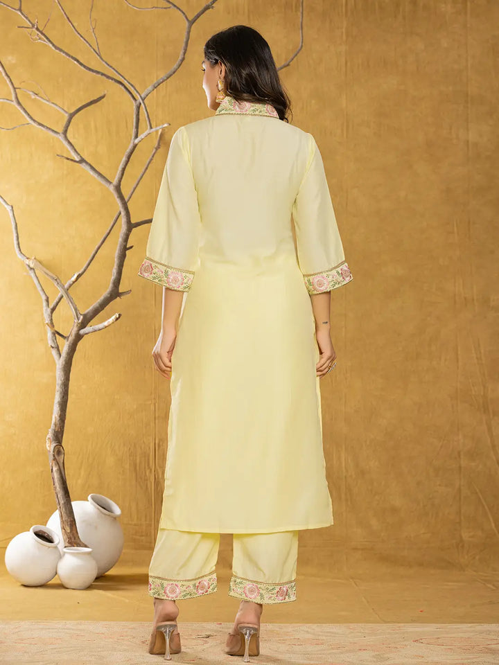 Yellow Silk Blend Pakistani Style Kurta Dupatta Set-Yufta Store-1010SKDYLS