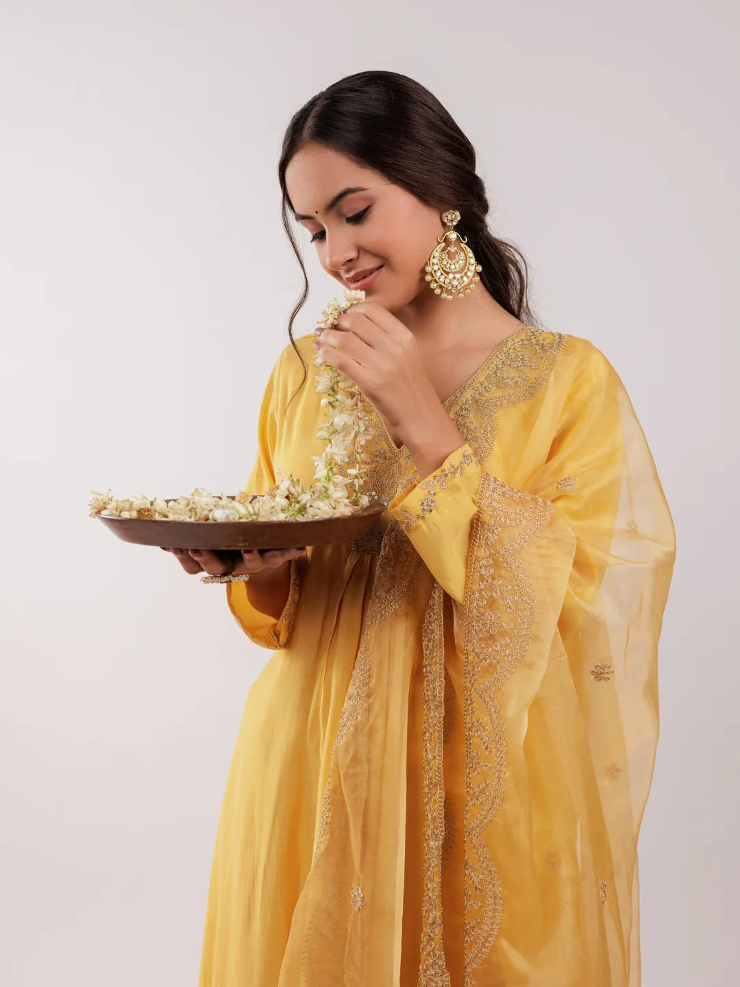 Yellow Silk Embroidered Kurta Dupatta Set-Yufta Store-7175SKDYLS