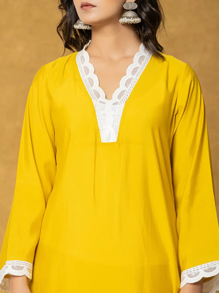 Yellow Silk Kurta Set With Palazzo And Dupatta With Cotton Lining-Yufta Store-7330SKDYLS