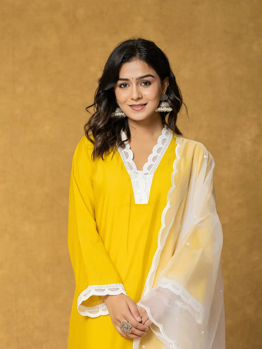 Yellow Silk Kurta Set With Palazzo And Dupatta With Cotton Lining-Yufta Store-7330SKDYLS