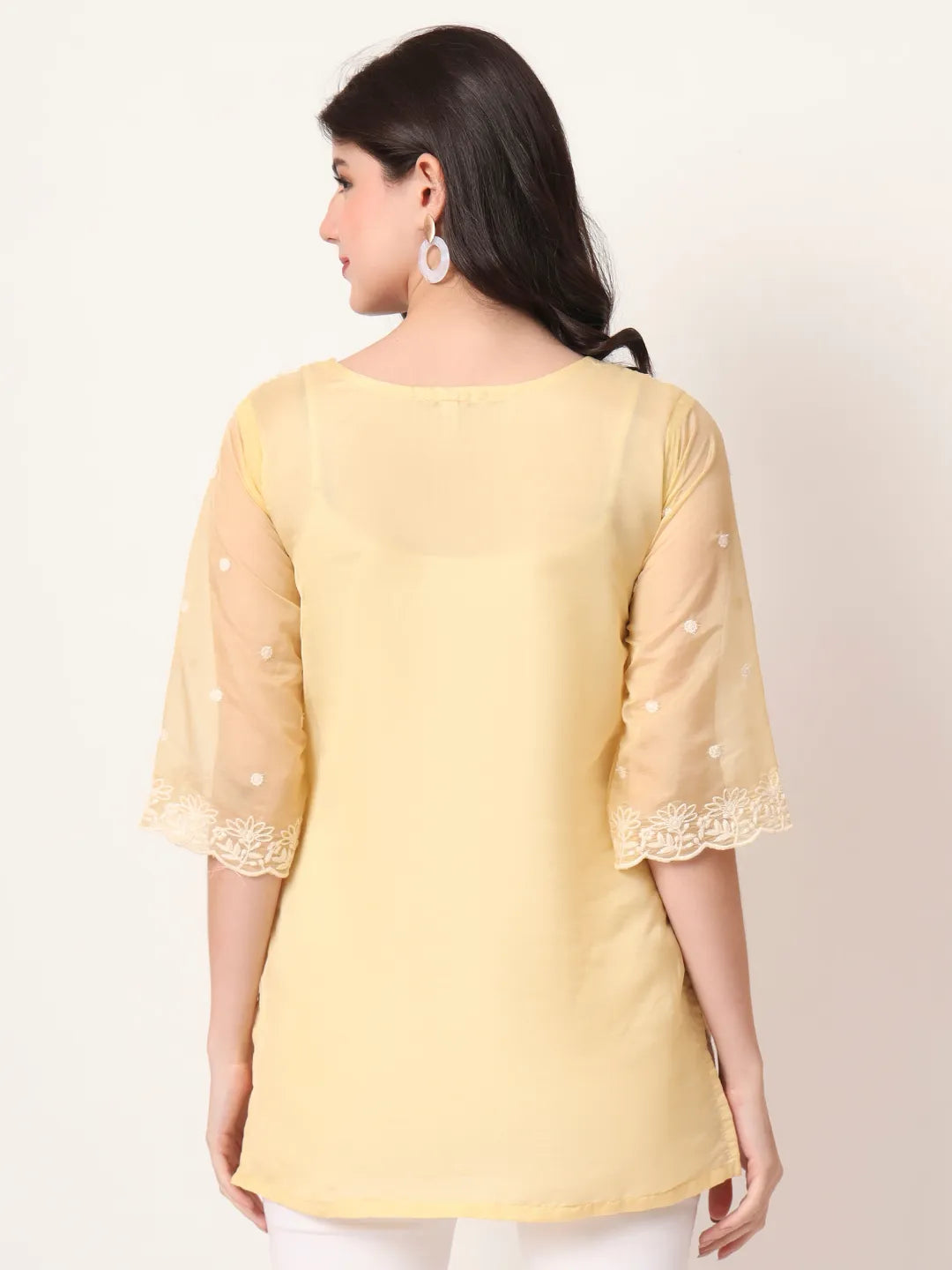 Yellow Thread Work Organza Top