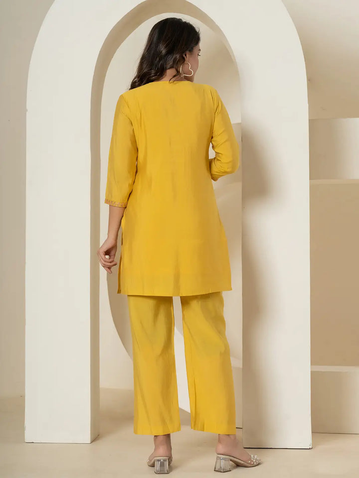 Yellow Thread_Work Shirt And Trouser Silk Blend Co-Ord Set-Yufta Store-7286CRDYLS