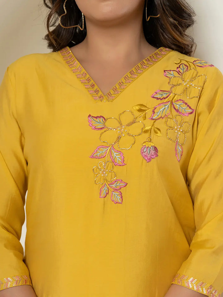 Yellow Thread_Work Shirt And Trouser Silk Blend Co-Ord Set-Yufta Store-7286CRDYLS