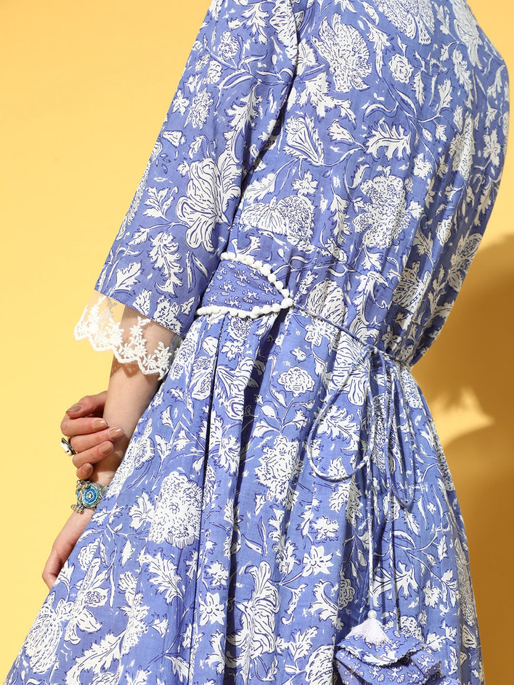 Blue Floral Ethnic Dress Yufta Store
