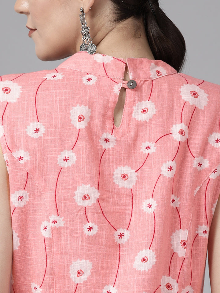 Peach Floral Print Midi Dress Yufta Store