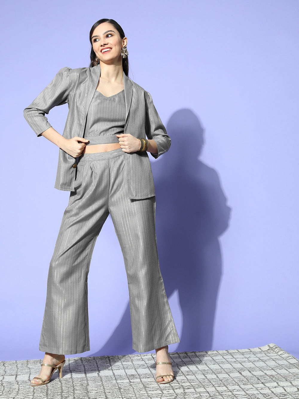 Striped Crop Top & Trousers with Blazer Yufta Store